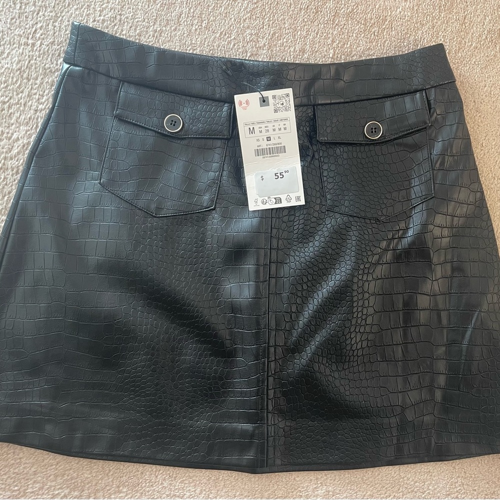 Black Croc-Embossed Mini Skirt